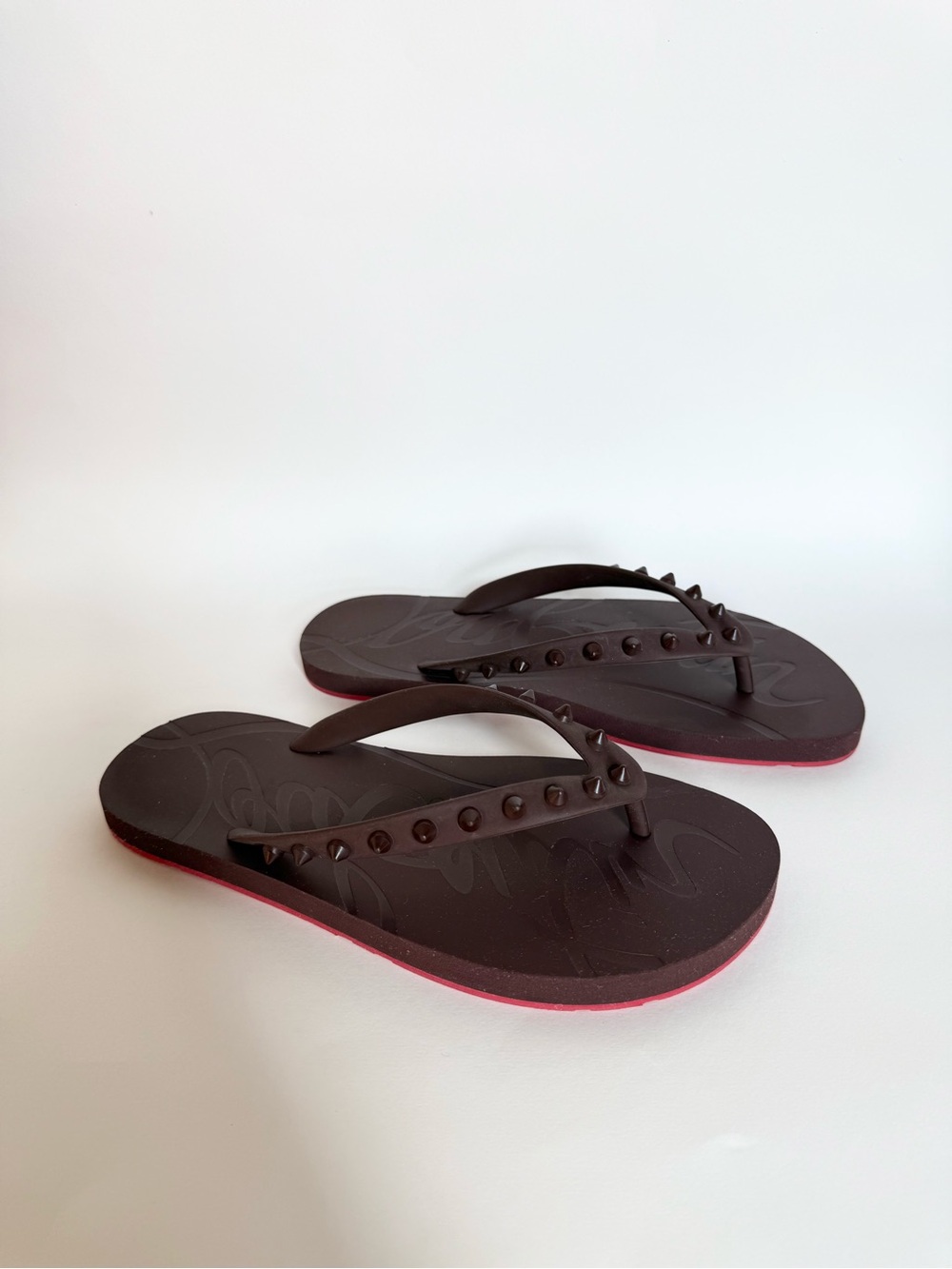 Christian Louboutin Brown Studded Flip Flops